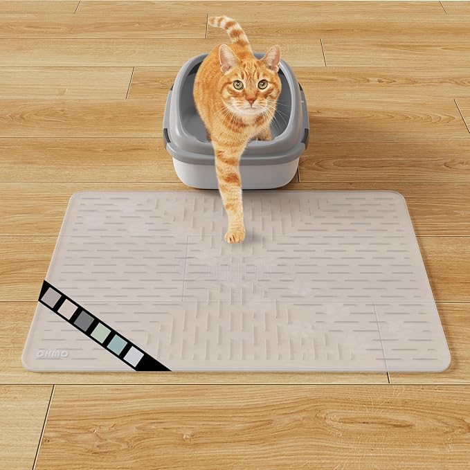 OHMO Cat Litter Mat 23.5x16 Silicone Trapping Mat Semi Transparent | for Kitty Litter Box, Easy Clean, BPA Free Rubber, Center Litter Collection, Easy Pour-Back, Waterproof, Odor-Resistant