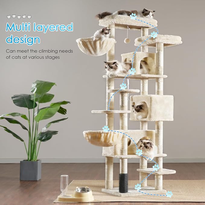 Hey-brother Cat Tree, Multi-Level Tower with 3 Condos, Hairbrush, MPJ035-MM