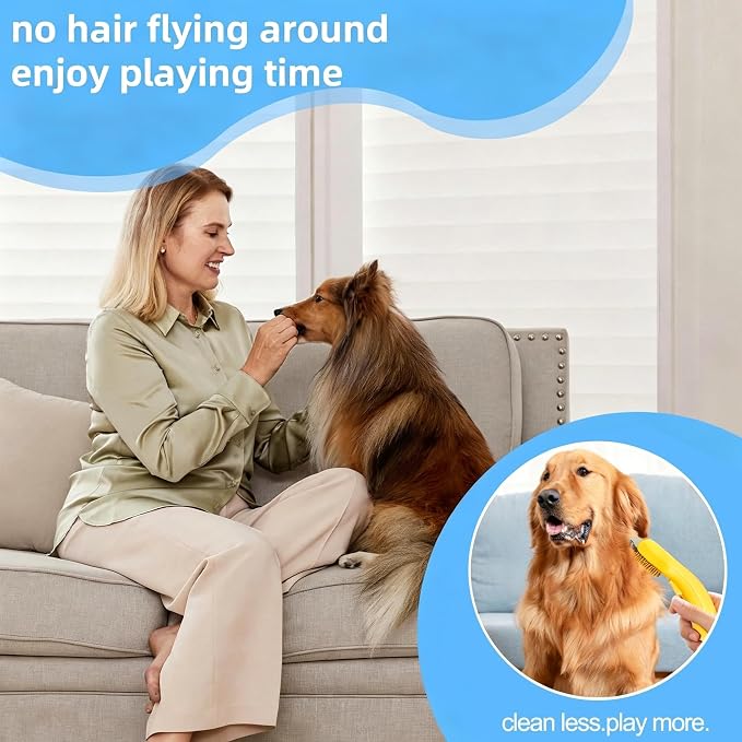 Undercoat Rake for Dogs & Cats, Deshedding Brush for Long haired Pets,Cat Brush for Shedding with Release Button,Best Dematting Comb&Deshedding Tool for Grooming (Lemon Yellow)