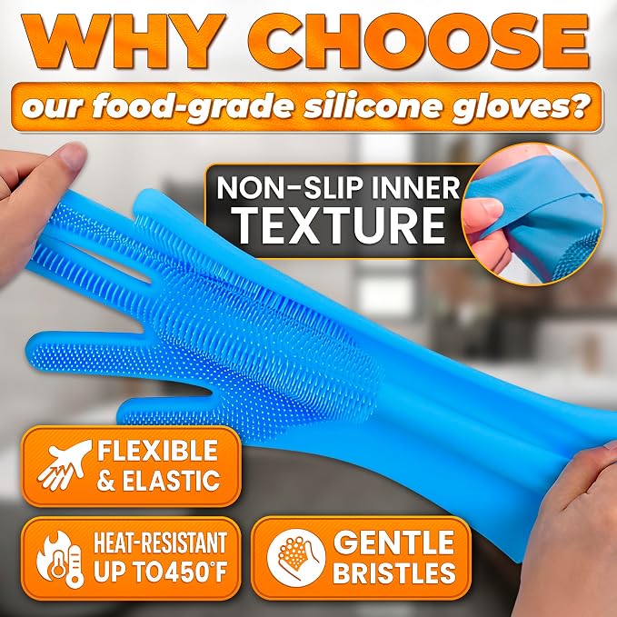 2-in-1 Cat and Dog Shampoo Gloves with 3000 Soft Silicone Bristles (Blue) | 11.6" Dog Bath Gloves for Massage, Grooming & Clean Wet or Dry; Saves Shampoo; for Every Breed and Coat Style; Universal Size