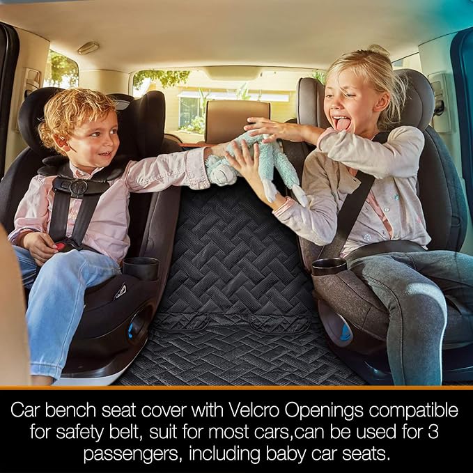 Bench Dog Seat Cover, Oxford Cloth Vehicle Seat Cover for Car/SUV/Small Truck, Universal Fit, Black, Waterproof, Heavy Duty, Nonslip, Machine Washable