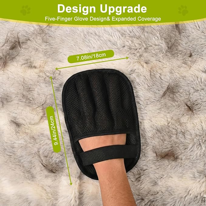 2-Piece Pet Hair Removal Glove, Deshedding Grooming Mitt, Soft Hair Remover Brush for Cats and Dogs with Long Short Fur