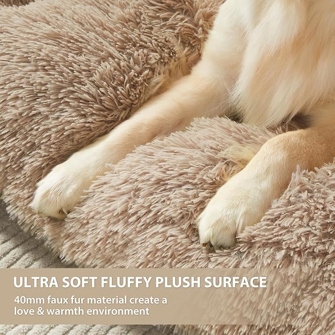 BFPETHOME Dog Bed for Large Dogs, Plush Kennel Pad for Sleeping &Ease Anxiety, Washable Mats with Anti-Slip Bottom - 53 x 36 inch