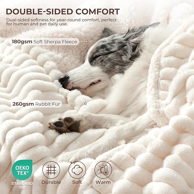 Waterproof Dog Blanket for Small Dogs, Corduroy Fleece Pet Blanket Washable, Dual-Sided Puppy Cat Blankets for Furniture Protection, Cozy Calming Couch Blanket for Doggy, 25"x35", Cream