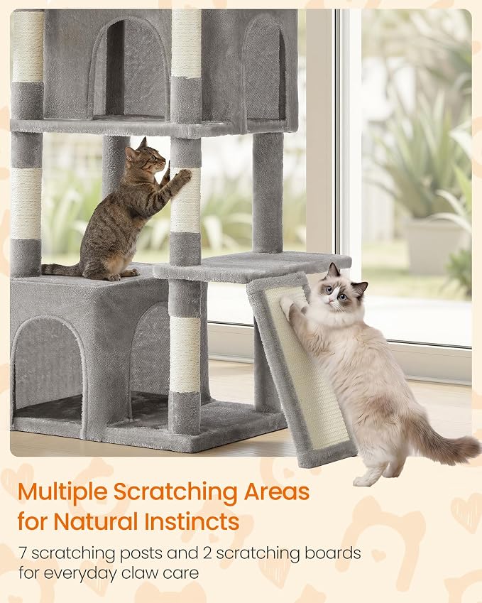 Feandrea 72.6-Inch Tall Cat Tree Tower for Indoor Extra Large Cats, Scratching Posts, Scratching Boards, Multi-Level Design, Dove Gray UPCT014G101S
