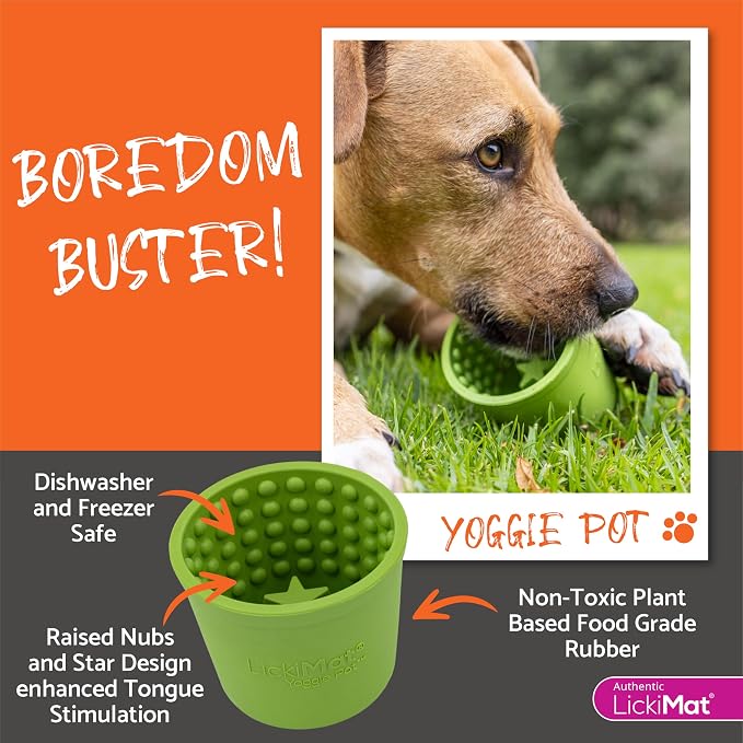 LICKIMAT Yoggie Pot - Distraction, Fun and Enrichment. Long Lasting Rubber Licking Treat Dispenser for All Dog Sizes and Slow Feeder for Small Dogs - Red
