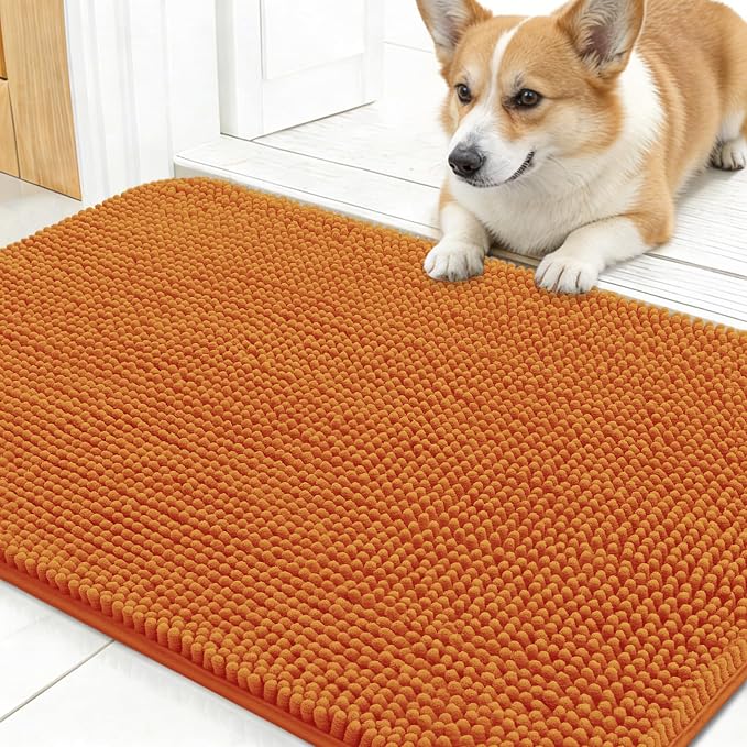 OLANLY Dog Door Mat for Muddy Paws 30x17, Super Absorbent Chenille Mud Mat | Clay, Absorbs Moisture and Dirt, Non-Slip Machine Washable Doormat, Quick-Drying Indoor Entryway Floor Carpet for Dogs