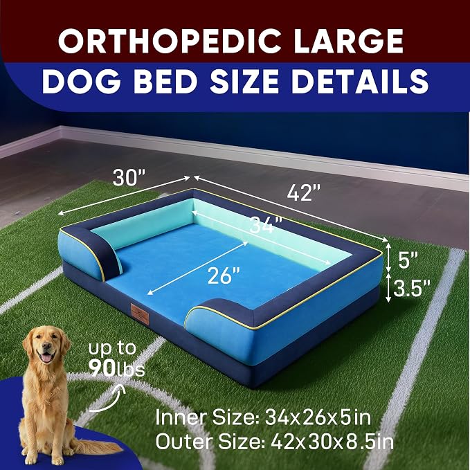 Comfort Expression Orthopedic Dog Bed for Extra Large Dogs with Bolster | Waterproof Dog Couch Bed with Washable Cover & Non-Slip Bottom, Supportive Egg Crate Foam XL Pet Bed, 42x30 Inch