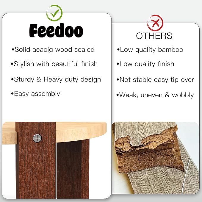 Feedoo Elevated Dog Bowl Stand, 6'' Height Raised Stand for Medium Dogs, Includes 2Cups Stainless Steel Slow Feeder Dog Bowl, Durable Solid Hardwood