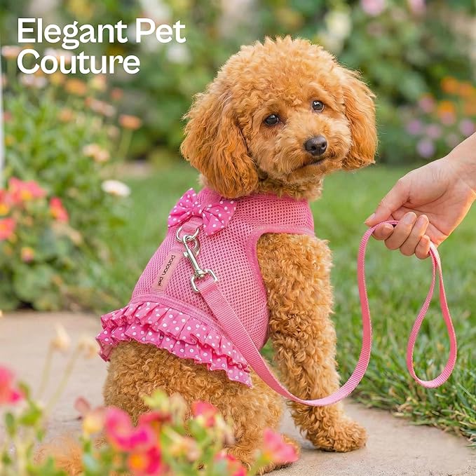 Parisian Pet Step in Dog Harness - 100% Mesh Fabric Pink Girl Dog Harnesses - Soft Fully Padded, No Pull Dog Vest Harness Dress - Puppy Harness - Dog Harness Small Sized Dog - S