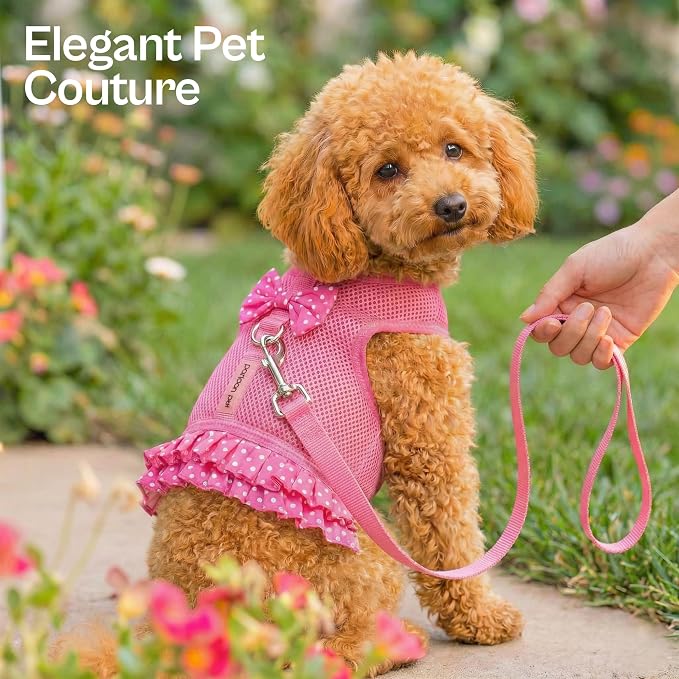 Parisian Pet Step in Dog Harness - 100% Mesh Fabric Pink Girl Dog Harnesses - Soft Fully Padded, No Pull Dog Vest Harness Dress - Puppy Harness - Dog Harness Medium Sized Dog - M