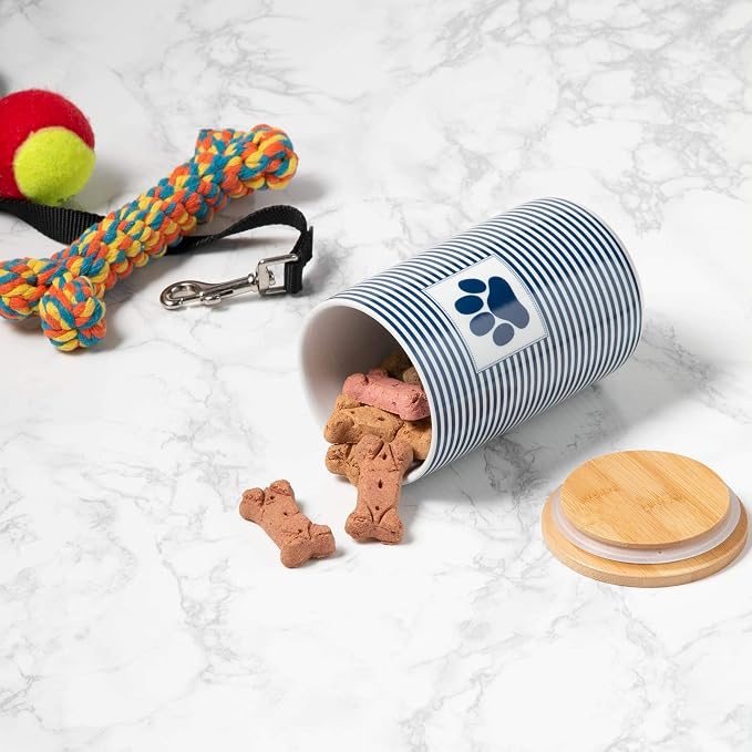 Bone Dry Paw & Patch Ceramic Pet Collection, Treat Canister, 4x6.5, Nautical Blue