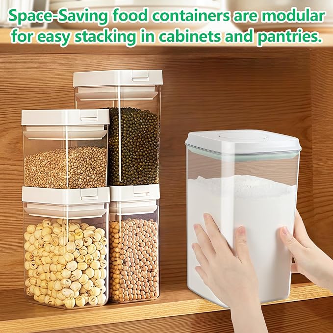 4.2 Qt Airtight Flour Rice Storage Container with Pop-up Lid Sugar Holder | Crystal-Clear BPA Free Plastic Spaghetti Containers, Tall and Slim Food Storage Bin for Kitchen Pantry Organization