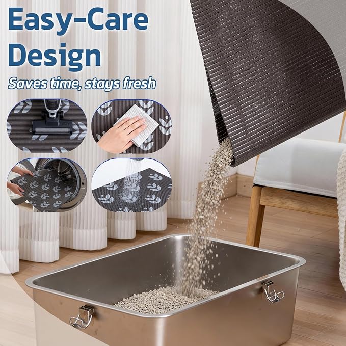 Cat Litter Mat, 40"x25" Jumbo Foam Litter Box Mat | Extra Large Coverage, Soft on Paws, Trimmable Design, BPA-Free Foam, Leak-Proof, Machine Washable, Chocolate Leaf