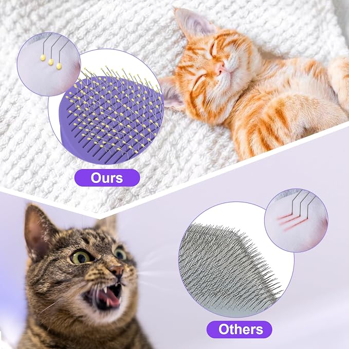 Cat Brush for Grooming and Shedding, Self-Cleaning Silicone Brush for Short and Long Haired Cats, Cat Gifts for Pet Lovers (purple) | For Indoor Cats,Removes Loose Hair,Reduces Shedding,Soft Rounded Tips,Ergonomic Silicone Handle,Gentle Massage,Easy Gr...