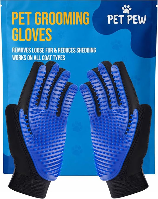 [Upgraded] Grooming Gloves for Dogs & Cats – Premium Deshedding & Massage Mitt with 260 Silicone Tips – Gentle Hair Remover Glove for Long, Short & Curly Fur – Left & Right Hand – 1 Pair (Blue)