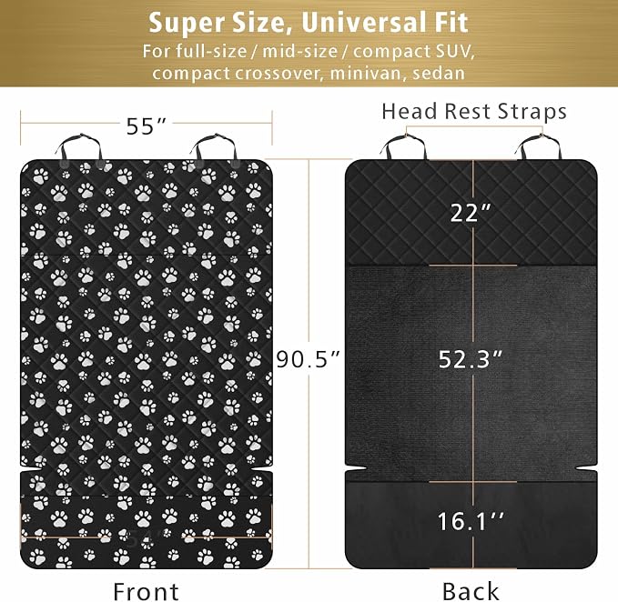 F-color SUV Cargo Liner for Dogs, Water Resistant Pet Cargo Cover Dog Seat Cover Mat for SUVs Sedans Vans with Bumper Flap Protector, Non-Slip, Large Size Universal Fit, Paw Print