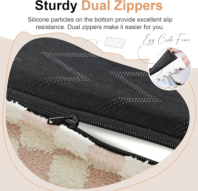 NANUYA Orthopedic Dog Bed for X-Large Dogs, 40 x 32 Inch, Pink Grid | Egg crate foam for joint support, 3-sided bolster pet sofa, waterproof lining, washable cover, and non-skid base