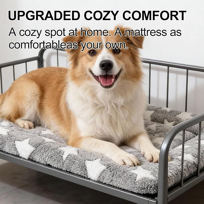 Dog Crate Mat, 4 Piece Reversible Pet Bed, Polyester, Machine Washable, Small Dogs & Cats, Rectangular(Gray Star, 30" L x 20" W x 1.5" Th)