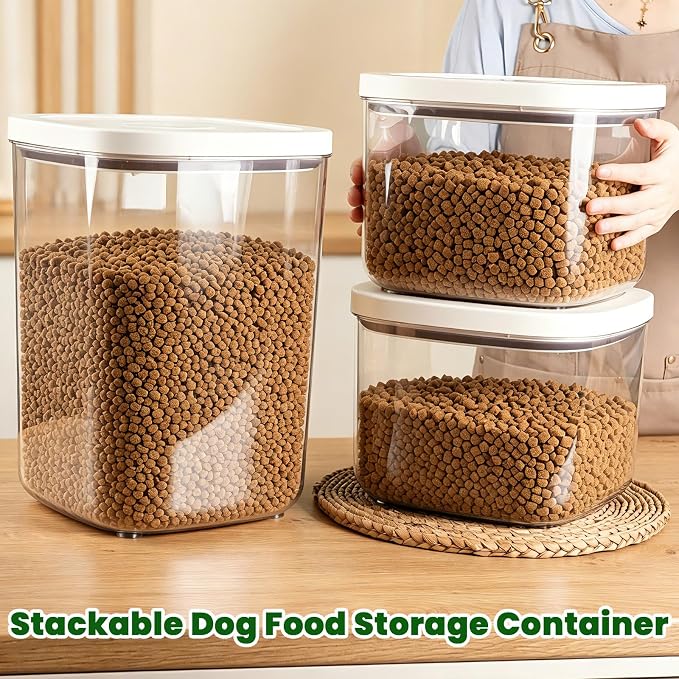 TBMax Dog Cat Food Storage Container 10 Lbs, Stackable Pet Food Dog Treat Container with Pop Up Lids, Airtight Food Storage Bin for Kitchen Organization
