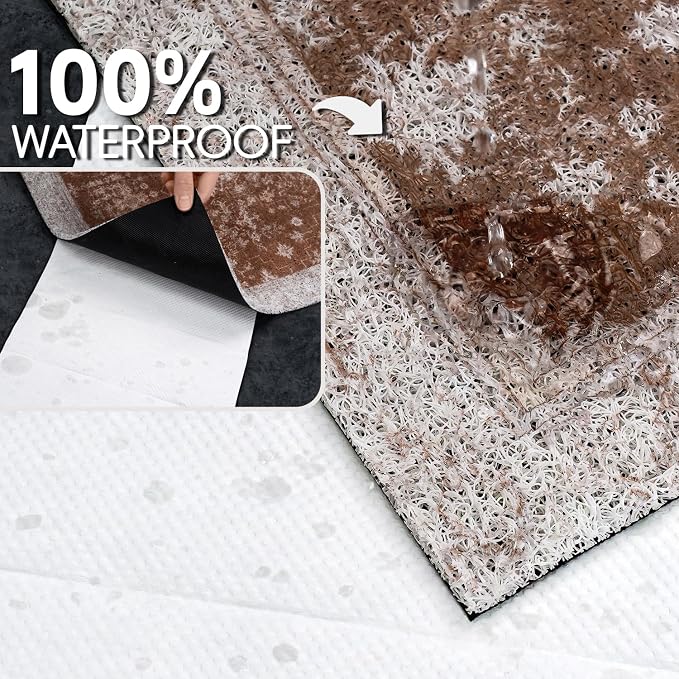 Cat Litter Mat Litter Trapping Mat, 33"x22" Waterproof Urine Proof Litter Box Mat Catcher Mat Non-Slip Washable for Kitty Kitten, Brown
