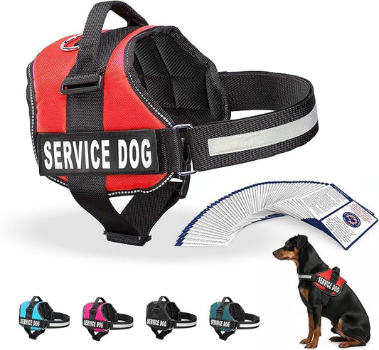 Industrial Puppy Service Dog Vest Harness - Durable & Adjustable Vest for Dog with Reflective Straps, Removable Patches, 50 ADA Cards, Handle & D-Ring, Travel and Daily Use,Bright Red, XXXS 11.5"-13"