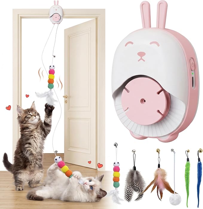 Interactive Cat Toys for Indoor Cats, USB Rechargeable Electric Teaser with Clip, Automatic Cat Toys to Self Play Enrichment Toy for Bored Kittens & Adult Cats (Pink)