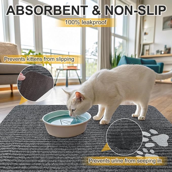 BEAUTYZOO Cat Litter Mat, 32" x 45" Large Litter Trapping Mat, Waterproof | Scatter Control, Absorbent Urine‑Proof, Soft On Paws, Non‑Slip, Machine Washable, For Indoor Cats & Kittens, Floor Use