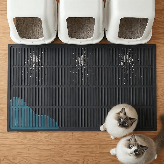 Heavy-Duty Cat Litter Mat: 10,000 Scratch Motions Tested | XL Extra-Thick Silicone Mat - No Holes for 3 Years