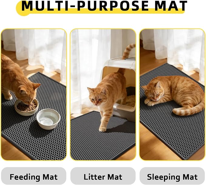 Cat Litter Mat, 30"x24", Waterproof, Easy to Clean (Black-1Pack) | Double-Layer Honeycomb for Effective Litter Trapping, Premium Durable EVA, Non-Slip, Paw-Friendly Soft Surface