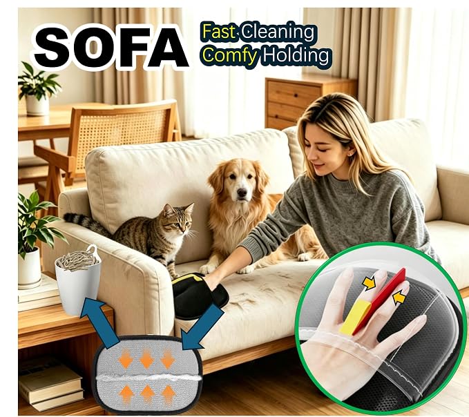QUALIALL Pet Hair Remover, Washable, 6-Pack, Highly Efficient | Dual-direction Bristles Trap Cat Dog Fur via Friction & Static, Fast Thorough Cleaning, Suits Soft Surfaces