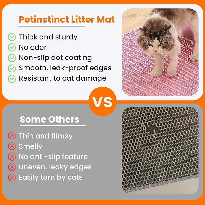 Extra Large Cat Litter Mat, Double Layer Honeycomb Design, Pink | 30x22”, Reduces Litter Tracking, Easy to Clean, Waterproof, Non-Slip, Soft on Paws, Scratch Resistant, Pink, XL