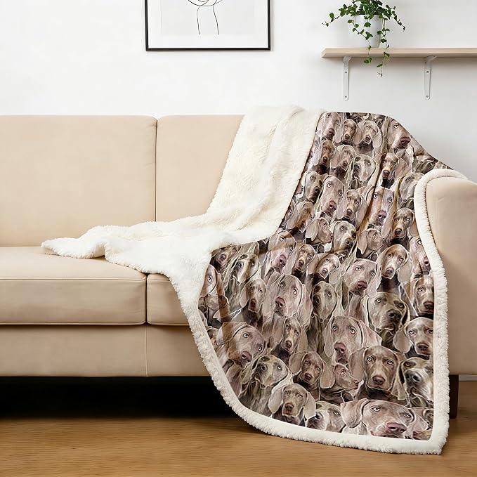 BlessLiving Fuzzy Dog Blanket for Kids Adults Puppy Lovey Fleece Blanket Reversible Animal Pattern Sherpa Throw (Weimaraner, 108x 90 Inches)