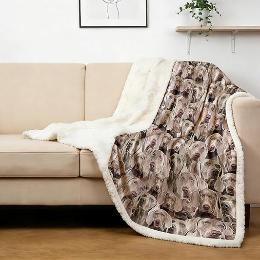 BlessLiving Fuzzy Dog Blanket for Kids Adults Puppy Lovey Fleece Blanket Reversible Animal Pattern Sherpa Throw (Weimaraner, 90 x 90 Inches)