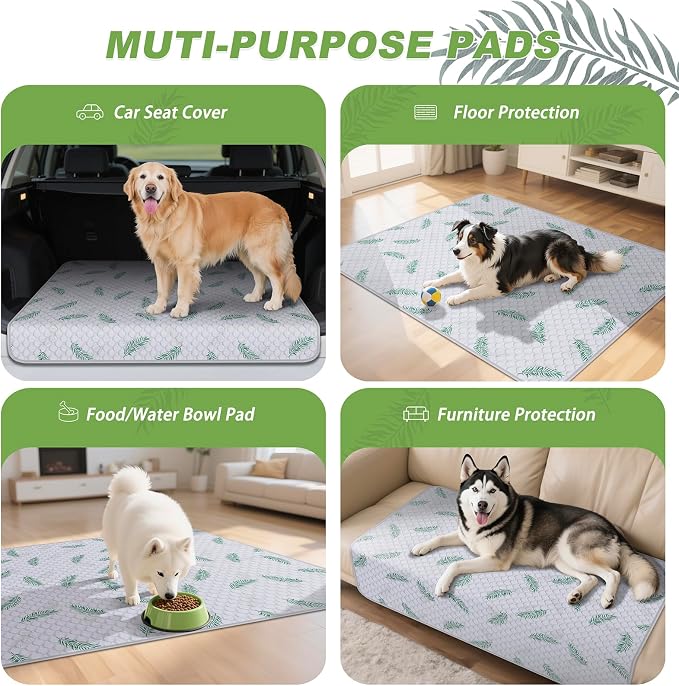 Washable Dog Pee Pads, Non-Slip Waterproof, 36 x 54 in, 2 Pack, Leaf | Super absorbent, waterproof and non-slip; washable, reusable dog pads for crates, playpens, floors, furniture and travel