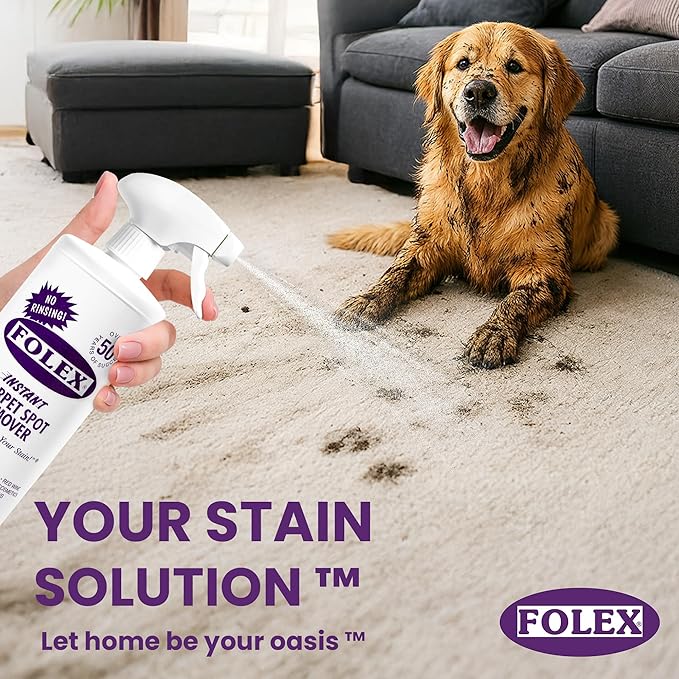 FOLEX Instant Carpet Spot Remover 32 oz – Powerful Stain Remover for Carpets, Upholstery & Rugs – Eliminates Pet Stains, Grease, Red Wine, Food, Makeup & More – With Reusable Cleaning Cloth - 4 Pack