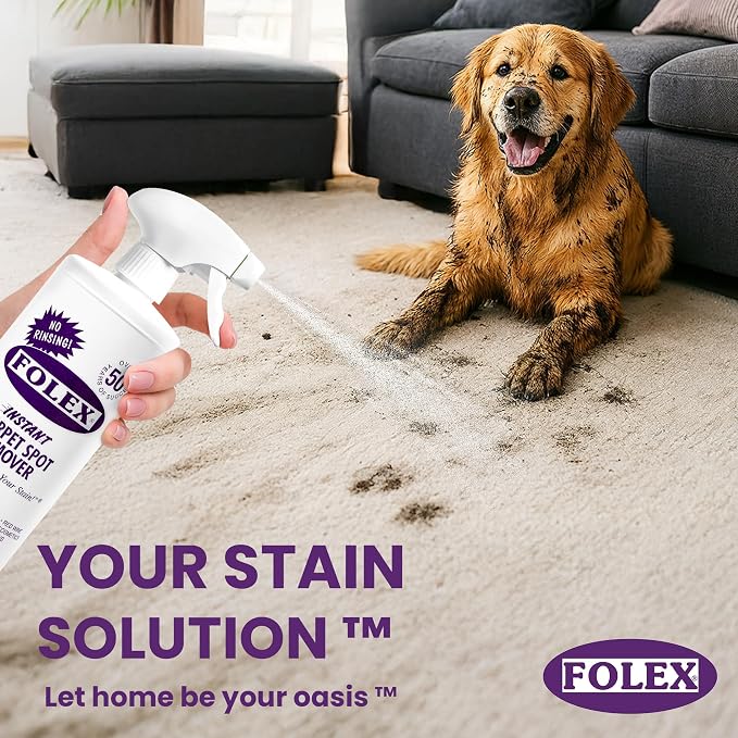 FOLEX Instant Carpet Spot Remover 32 oz – Powerful Stain Remover for Carpets, Upholstery & Rugs – Eliminates Pet Stains, Grease, Red Wine, Food, Makeup & More – With Reusable Cleaning Cloth - 5 Pack