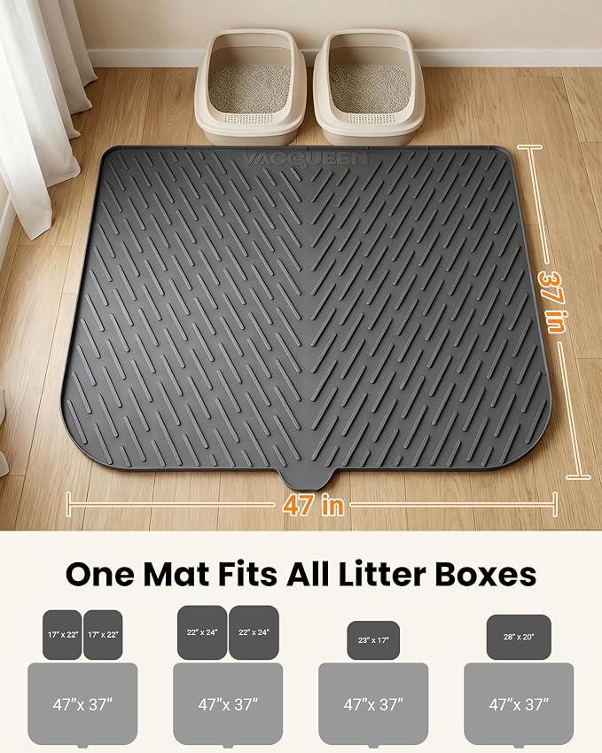 Cat Litter Mat, 47" x 37" Extra Large Cat Litter Box Mat, Silicone Waterproof Litter Trapping Mat for Scatter Control Soft on Kitty Paws Non-Slip Easy to Clean (Dark Grey) | Waterproof Litter Trapping Mat for Scatter Control, Soft on Cat Paws Non-Slip ...