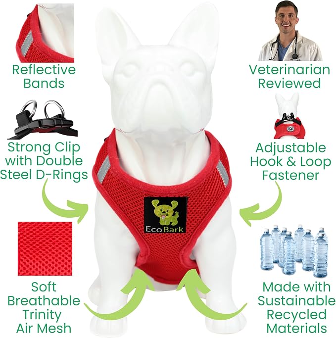 EcoBark Rapid Fastener Super Comfort Fully Adjustable Double Padded Step in Dog Harness (X-Large, Red)