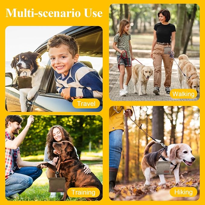 2Pcs Hands Free Dog Treat Pouches for Training, Walking and Outdoor Use | Dog Treat Bag with Carabiner, Hands Free, Auto Closing Pet Treat Pouch for Training,Walking, Hiking
