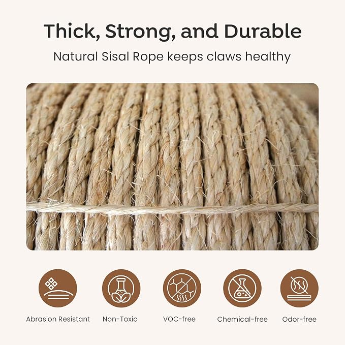 Premium Brazilian Sisal Rope, Natural Fiber 100% Sisal, Ultra Durable, Chemical-Free, Ideal for DIY, Cats, Scratching Post Replacement, Home Decor, Garden, Crafting (1/6” 600 ft / 4mm 180m)