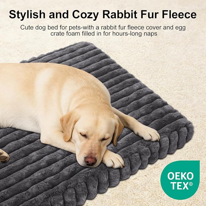 Dog Crate Bed Warm Grey 28.7"x20.8" | Flat Dog Crate Bed Waterproof for Large Meduim Dogs Pet Beds with Plush Removable Washable Cover Anti Slip Bottom for Indoor