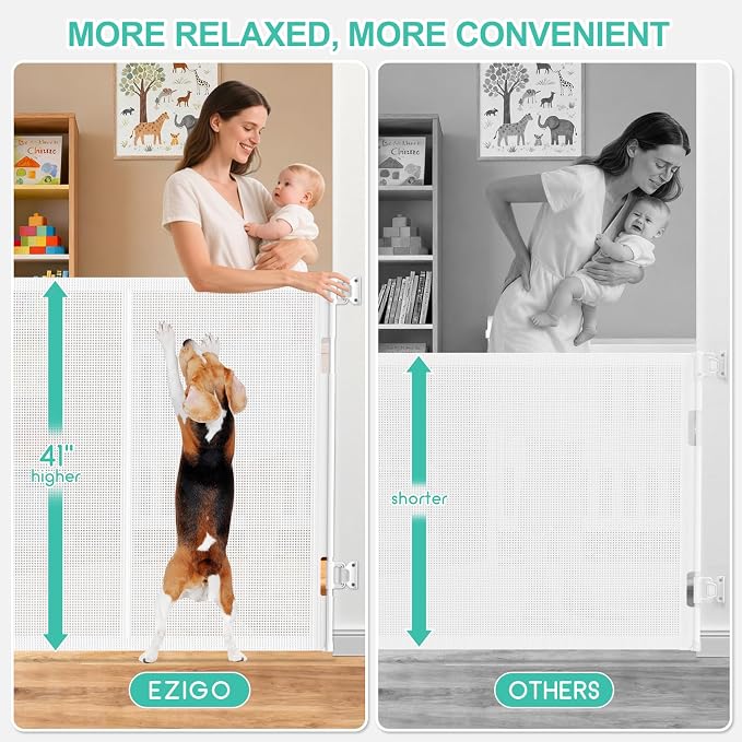 120 Inch Retractable Baby Gates Extra Wide, 41 Inch Reinforced Extra Tall Gate for Large Openings, Mesh Safety Gate for Kids Pets, Retractable Dog Gate for Stair Hallways Doorway Indoor Outdoor, Black