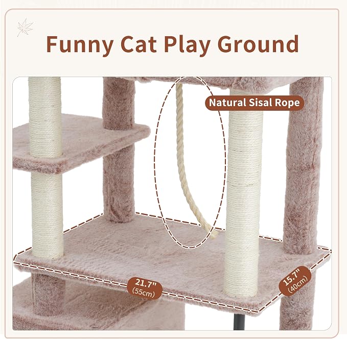 Cat Tree, Cat Tower with Sturdy Steel Tube, Large Perch GCT024MU | 70.5'' Cat Furniture with Scratching Post, Hammock, Basket and Big Platform for Indoor Cats Large Adult, Mushroom
