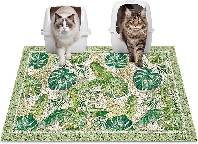 Glittme Cat Litter Mat with Non-Slip Bottom Litter Box Mat 33"X22" Litter Trapping Mat Easy to Clean Washable Cat Food Mat for Kitty,L