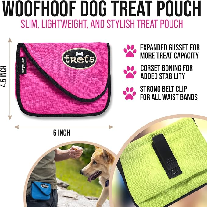 Dog Treat Pouch, Pink Training Treat Pouch - Clip On Dog Treat Holder, Innovative No Spill Design, Magnetic Flap, Expandable Gusset, Made of Durable Nylon, Machine Washable
