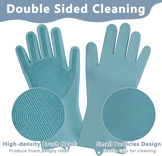 Pet Grooming Gloves—Dog Washing Gloves with High-Density Teeth, Dog Bath Scrubber with Enhanced Five Finger Design, Silicone Gloves for Dogs and Cats Bathing, Massage (Gray Blue)