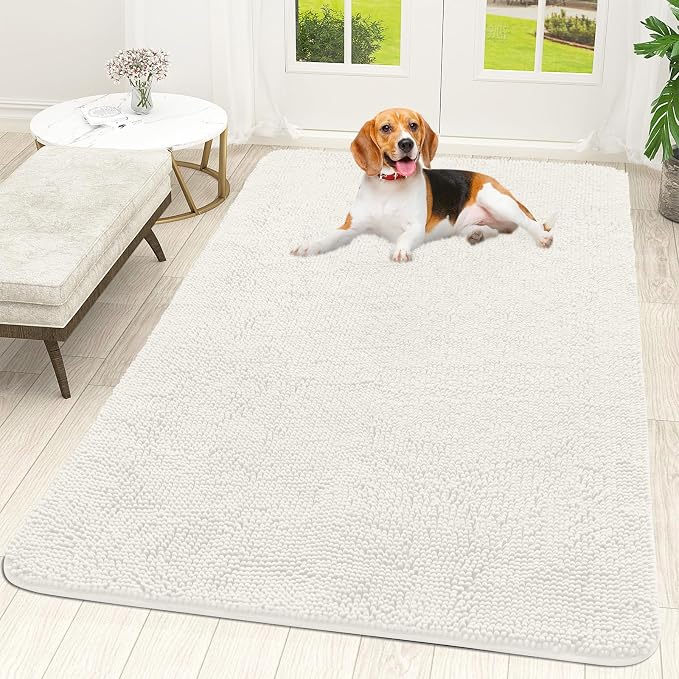 OLANLY Dog Door Mat for Muddy Paws 70x46, Super Absorbent Chenille Mud Mat | Ivory, Absorbs Moisture and Dirt, Non-Slip Machine Washable Doormat, Quick-Drying Indoor Entryway Floor Carpet for Dogs