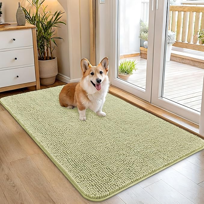 OLANLY Dog Door Mat for Muddy Paws 45x27, Super Absorbent Chenille Mud Mat | Vanilla, Absorbs Moisture and Dirt, Non-Slip Machine Washable Doormat, Quick-Drying Indoor Entryway Floor Carpet for Dogs
