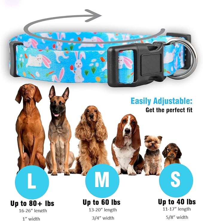 Native Pup Easter Dog Collar, Cute Spring Gift for Puppies, Pink Pastel, Eggs, Chicks, Bunny Adjustable for Small, Medium, Large Breeds (Bunny, Medium)